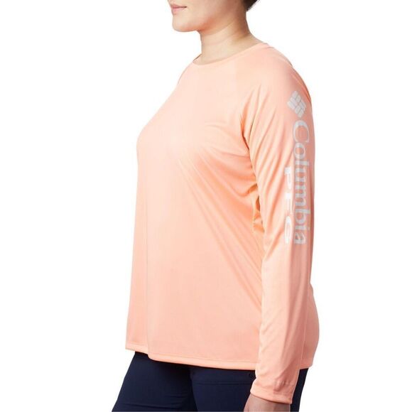 Columbia Women’s 1X PFG Tidal Tee II Solid Long Sleeve Logo Tee in Peach Pink - Picture 12 of 13